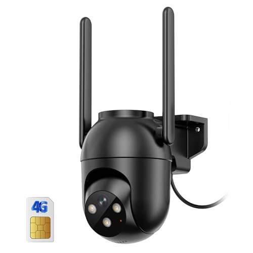 PEEIPM 4G LTE Câmara de vigilância exterior com sim cartão: 2K HD câmara de segurança exterior com visão noturna cor deteção humana PIR alarmes para casa IP65 - cabo