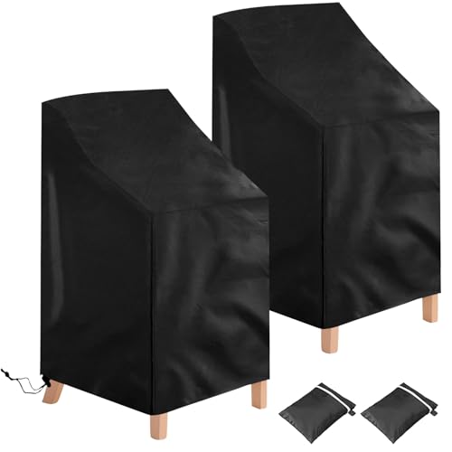 Votoko 2 peças capa para cadeiras de jardim, 210D Oxford impermeável capa protetora capa para cadeiras empilháveis de jardim, anti-vento, anti-UV para cadeiras empilháveis, 64 x 64 x 70/120 cm