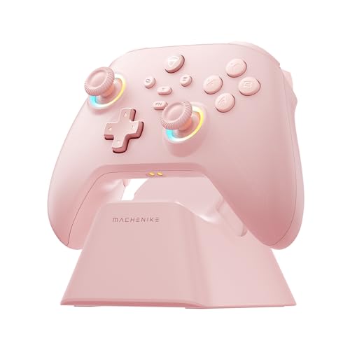 Machenike G3V2 Mando, 2 Joysticks Hall Ajustables, 2 Botones Programables, Luces RGB de Colores, Conectividad Bluetooth, para PC/Switch/IOS/Android, Batería de 1000 mAh (Rosa, PE-Upgrade)