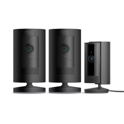 Ring Cámara exterior con batería Pack de 2 (Stick Up Cam) + Cámara interior (Indoor Camera 2.ª gen.) | Cámaras de vigilancia wifi con vídeo HD, comunicación bidireccional | 30 días gratis de Ring Home