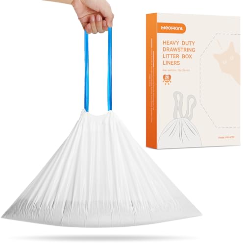 MeoWant Forros para caixas de areia para gatos, sacos com cordão para recetáculos de areia para gatos MW-LR01, caixa de areia automática para gatos, 20 unidades