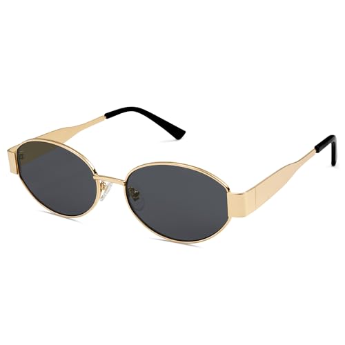 SOJOS Óculos de sol retro mulher homem metal oval na moda óculos de sol clássicos com proteção UV400 SJ1217