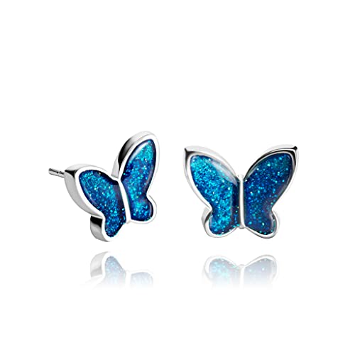 Pendientes Aretes Lujo Pequeño; Joyería para Mujer (Estilo 31 - Mariposa Brillo Azul Real Plata)