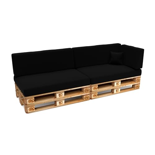 POKAR Conjunto de almofadas de 6 peças para europeu, resistente à água: 2 X 120 x 80 + 2X 120 x 40 1 x 60 x 40 1 x 40 x 40, para sofá de paletes, sem palete, preto