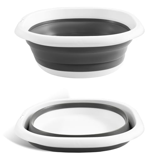 4UBonLife Lavatório dobrável portátil, 2,7 l tigela de silicone arreño alavanca dobrável multifuncional, tigela dobrável que economiza espaço para viagens, campismo e cozinha