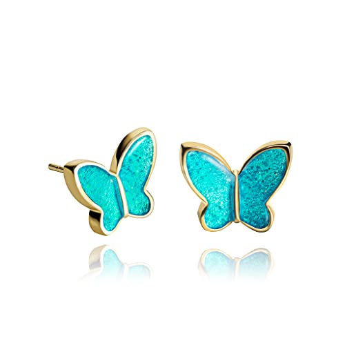 Pendientes Aretes Lujo Pequeño; Joyería para Mujer (Estilo 26 - Mariposa Brillo Azul Cielo Oro)