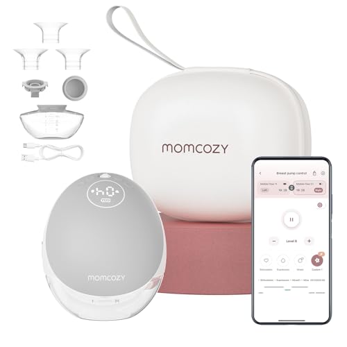 Momcozy Lanches mãos livres Mobile Flow | M9 melhorado, elétrico e controlado por App, vários modos e 15 níveis, saquinhos portátil, 24 mm (1, cinzento)