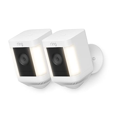 Ring cámara Plus con luces cableada (Spotlight Cam Plus) | Cámara de vigilancia exterior HD wifi con comunicación bidireccional, visión nocturna y focos LED | 30 días gratis de Ring Home | 2 Cámaras