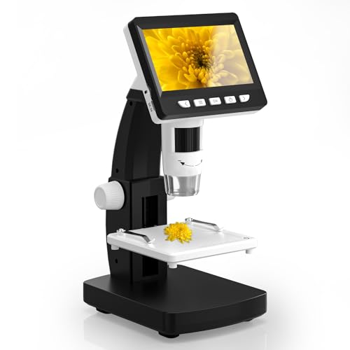 Microscópio profissional CIMELR, microscópio digital de 4,3 polegadas, microscópio USB de resolução 50 x 1000X com 8 luzes LED ajustáveis, microscópio portátil, microscópio para crianças/adultos