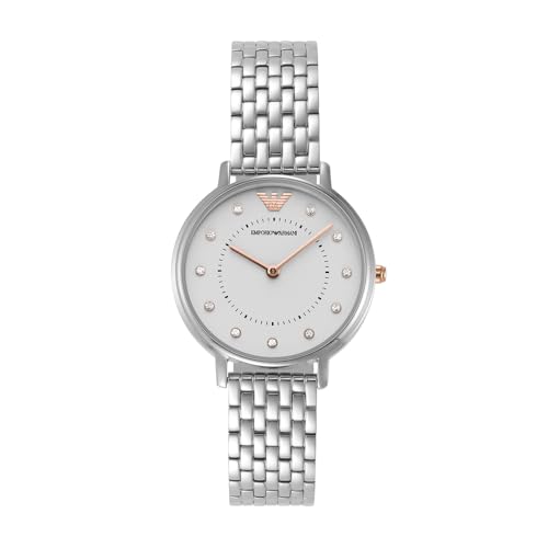 Emporio Armani Relógio para mulher, 32 mm movimento de quartzo a duas agulhas com correia de aço em tom prateado