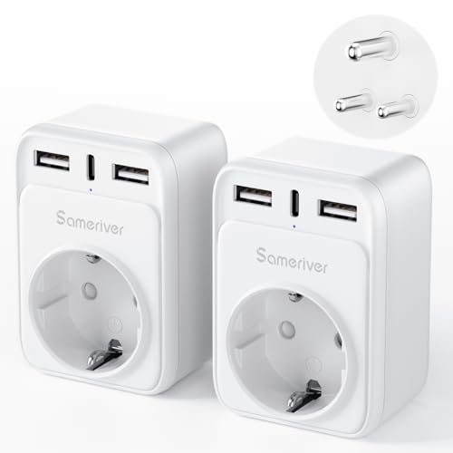 Adaptador de viagem adaptador da Índia tomada da Alemanha adaptador de viagem com 2 USB 1USB C (3A) de tomada tipo D para Sri Lanka, Índia, Nepal estação de carregamento do carregador de parede (2