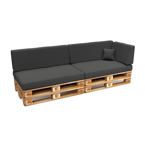 POKAR Conjunto de almofadas de 6 peças para europeu, resistente à água: 2 X 120 x 80 2 X 120 x 40 1 x 60 x 40 1 x 40 x 40, para sofá de paletes, sem palete, antracite