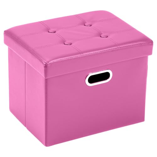 COSYLAND Puff armazenamento 40 l, banco de armazenamento, capacidade de carga 200 kg, estofada em PVC, baú para quarto, sala de estar, entrada, brinquedos, organizador multifuncional, dobrável, rosa