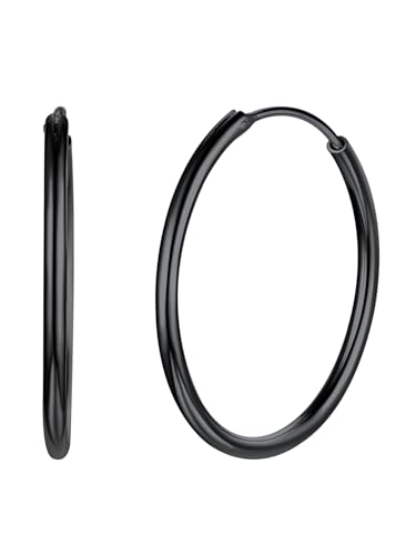 Silvora 2 peças brincos aros clássicos elegantes para senhoras mulheres, 20 mm 30 mm 50 mm 70 mm diâmetro, prata de primeira lei/ermeil/ouro rosa/preto