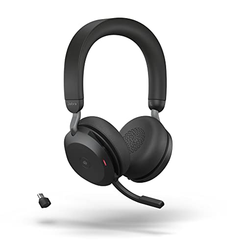 Jabra Evolve2 75 Auriculares estéreo sem fios para PC com tecnologia de 8 microfones-auriculares de espuma dupla e cancelamento de ruído ativo, adaptador Bluetooth USB-C - para MS Teams-preto