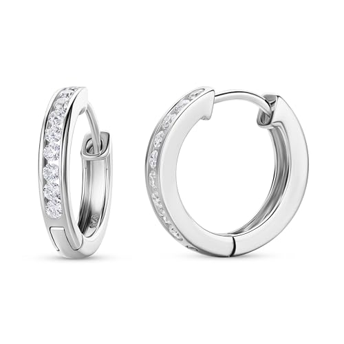 Miore - Brincos de aro mulher com zircões brilhantes em prata de lei 925 - prata de lei 925 dourados a ouro amarelo de 18 K 750, brincos aros hipoalergénicos.