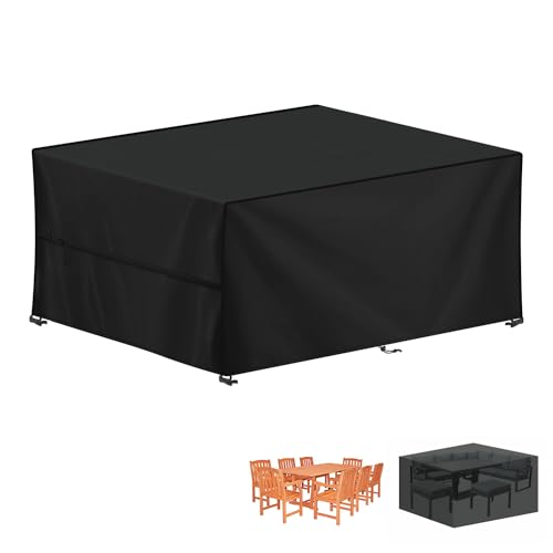 LAMUNI Capa para móveis de jardim, 200 x 140 x 90 cm, capa de mesa exterior impermeável, capa protetora para conjuntos de móveis e jardim, tecido Oxford 420D, anti-vento, retangular