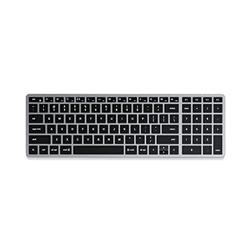 SATECHI Teclado sem fios Bluetooth Slim X2, retroiluminado QWERTY americano com teclado numérico, vários dispositivos para MacBook Pro/Air e Mini, iPad Pro/Air, iMac M1 e mais, distribuição EUA