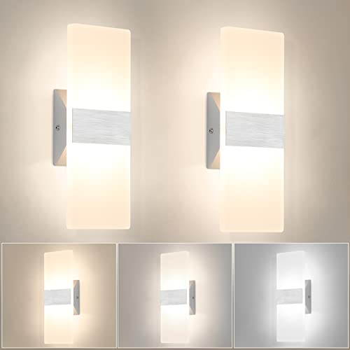 Klighten 2 peças apliques de parede LED regulável 3 temperatura de cor candeeiro de parede moderno 12 W candeeiro de parede interior para sala de estar, quarto, sala, corredor, escada, prata