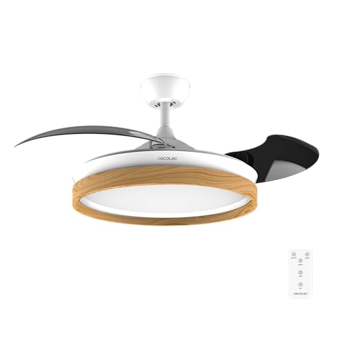 Cecotec Ventoinha de teto com luz Energysilence Aero 4320 invisível Wood&White. 35W, 6 velocidades, pás retráteis, controlo remoto, temporizador, LED integrado, intensidade luminosa regulável