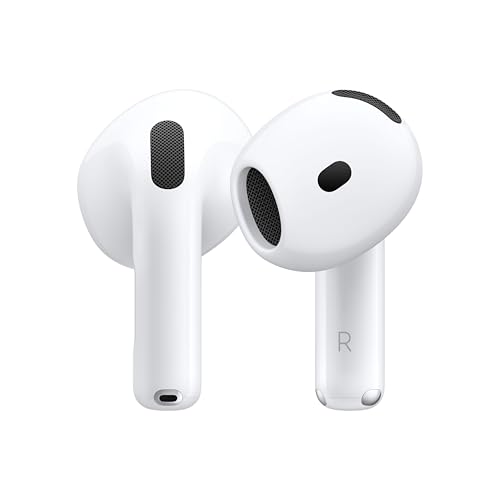 Apple AirPods 4 cancelamento ativo de ruído, auriculares sem fios, Bluetooth, áudio adaptativo, modo de som ambiental, áudio espacial personalizado, estojo de carregamento USB-C e carregamento sem