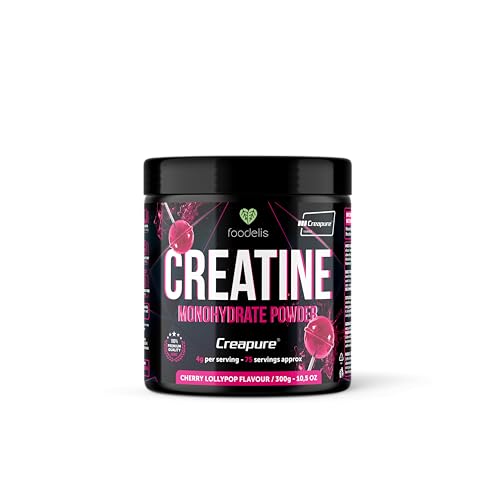 Foodelis Creapure® Creapure® 300 g em pó Sabor Lollipop Creapure® de alta pureza, desempenho físico e recuperação, matéria-prima premium, vegana, rápida absorção