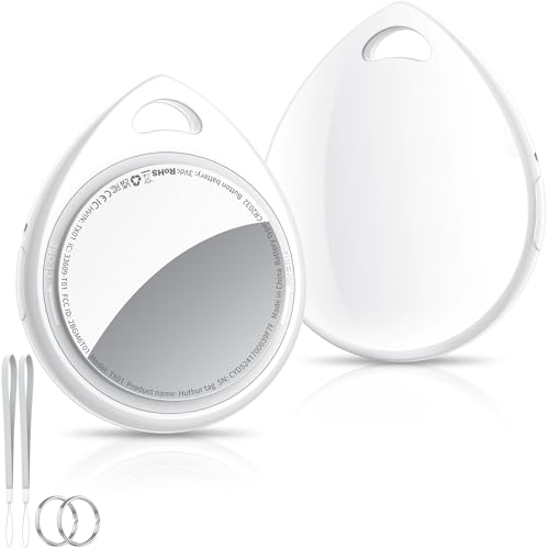 QCOQ Air Tracker Tags 2 Pack, branco | Localizador de objetos Bluetooth compatível com pesquisar Apple (apenas iOS), Smart Localizador Bluetooth para chaves, carteira, bagagem, mochila, bateria