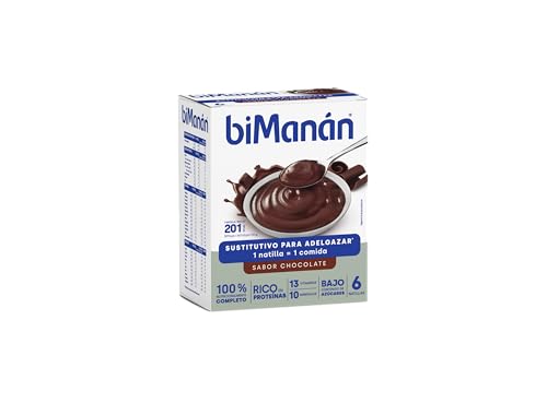 biManán - Natillas de chocolate, creme de substituição de alimentos para emagrecimento, baixas em calorias, ajudam a perder e controlar o peso, com proteínas, vitaminas e minerais - 6 x 50 g: 300 g