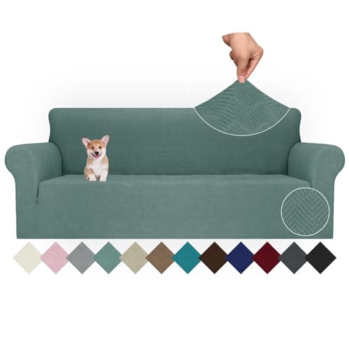 Ystyle Capa para sofá de 4 lugares ajustável, capas para sofá elástico, capa de sofá anti-gatos cães, sofá cover com apoios de braços, Jacquard capas cobertura sofá antiderrapante lavável, verde