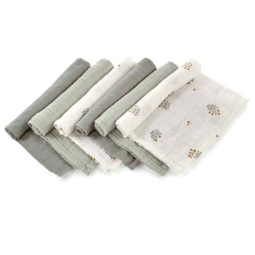 Jané Conjunto de 6 muselinas multifunções, lactação, tecido natural algodão e bambu, antiácaros, ecológico, 35 x 35 cm, verde