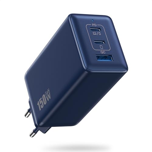 Carregador USB C de 150 W, 3 portas GAN IV Tech tomada carregador PD QC PPS 100 W carregamento rápido portátil USB adaptador para MacBook Pro/Air, iPad, iPhone 16/15, Galaxy S24 Ultra, DELL XPS (azul