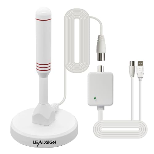LEADSIGN Antena de TV amplificada para interiores e exteriores - receção de longo alcance de 120 milhas - base magnética forte - amplificador de sinal para TV inteligente Freeview
