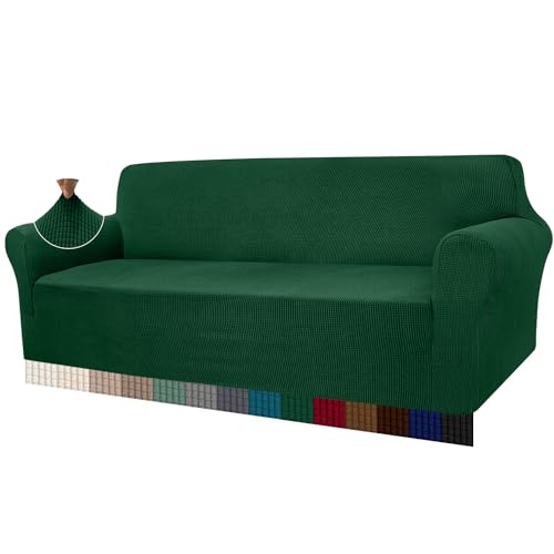 Granbest Capa de sofá de alta elasticidade, moderna, de tecido jacquard elástico, para sala de estar, proteção para casas com cães e animais de estimação, 4 lugares, verde escuro