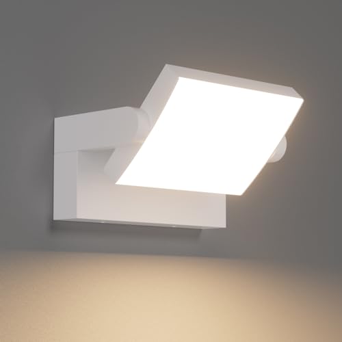 Klighten 24 W LED Candeeiro de parede exterior interior IP65, apliques de exterior ajustável, modernos apliques de parede alumínio para entrada jardins varandas, branco quente 2700 K-3000 K, branco