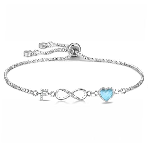 Kraven Pulseira para mulher com símbolo infinito e inicial, letra 26 A-Z com pedra de nascimento azul pulseiras jóias presentes para mulheres e mães