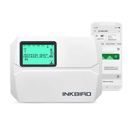 Inkbird IIC-800 Programador de rega Wi-Fi 8 zonas, controlador de pulverizador inteligente, sistema de temporizador de automático, memória incorporada não volátil, modo manual de suporte, ajuste