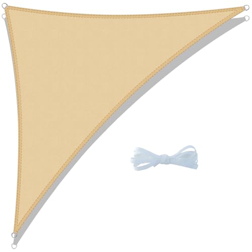 Cool Area Toldo vela de sombra triangular impermeável, 5 x 5 x 7 m, proteção UV, PES para pátio exterior e jardim, terraço-areia