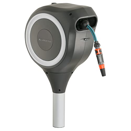 Gardena Bobina de mangueira para jardim RollUp M (branco) de 20 m: carretel rotativo, guia de mangueira integrada, inclui mangueira de qualidade Gardena 20 m, fixação ao solo e auxiliar de montagem