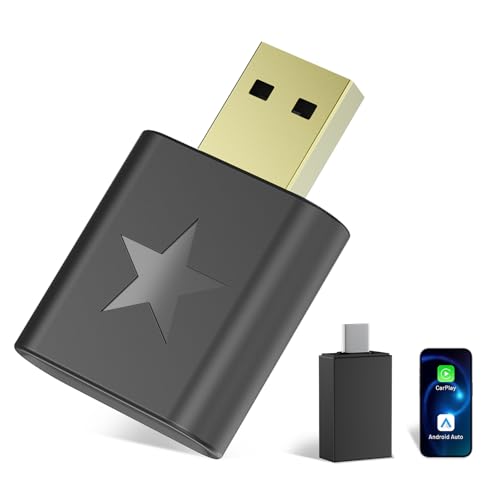 Adaptador sem fios para CarPlay e Android Auto, converta o CarPlay com fio e sem fios, com porta tipo C, Plug and Play, para iOS 10 e Android 10+