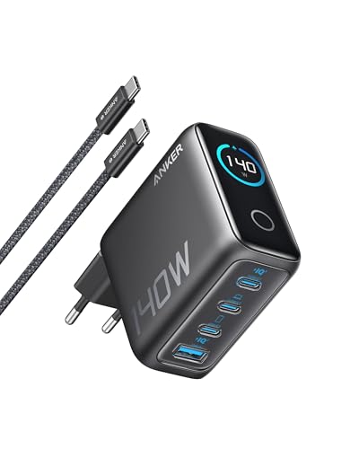 Anker Carregador USB-C de 140 W, carregamento rápido de 4 portas, controlos tácteis de manuseio intuitivo, compatível com MacBook, iPhone 16, Samsung, Pixel e muito mais