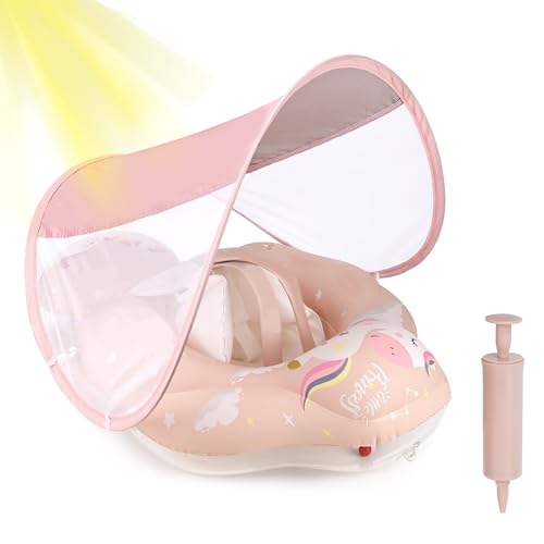 ANSTEN Flotador Bebe con Sombrilla,Flotador Bebe 1 año Flotadores para Bebe Anillo de Natación Piscina Bebe,Flotador bebé Inflable Flotador Bebe 3 Meses~72 Meses