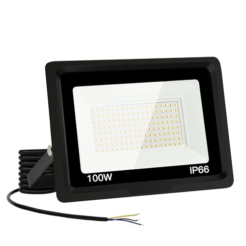 Focos LED para exterior, 100 W, projetor LED para exterior, 10000 LM IP66, impermeável, holofote LED 6500 K, branco frio Floodlight para casa, garagem, pátio, terraço, campo