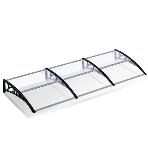 Sonnewelt Marca para porta de entrada, 100 x 300 cm, toldo de alumínio e policarbonato transparente para exterior - proteção contra a chuva