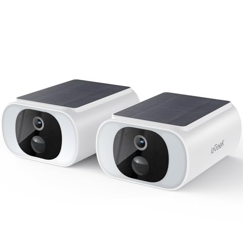ieGeek 2K Câmara de vigilância WiFi exterior solar, câmara de segurança sem fios com painel solar integrado, visão noturna colorida, Wi-Fi 2,4 GHz, deteção de movimento PIR, áudio bidirecional
