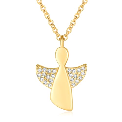Jrêveinfini Colar de anjo da guarda em prata de lei 925 com zircões, disponível em prata, ouro rosa e dourado, ideal para mulheres e meninas com caixa de presente