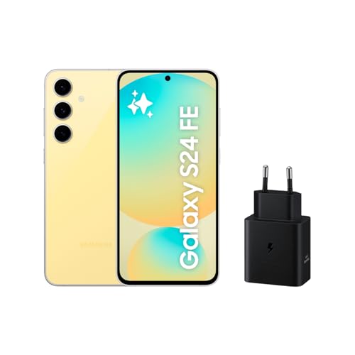 Samsung Galaxy S24 FE 256GB Carregador - telemóvel com IA, Smartphone Android, 8 GB RAM, câmara 50 MP, bateria longa duração, livre, amarelo (versão espanhola)