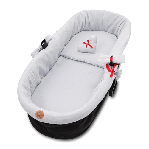Cobertura universal para alcofa musselina - vestidura carrinho bebé ninho carrinho acessórios conjunto 3 peças com almofada e inserção de gôndola cinzento