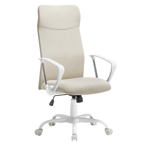 SONGMICS Cadeira de escritório, cadeira ergonómica, assento giratório, assento acolchoado, regulável em altura e inclinável, capacidade de carga 120 kg, cor bege cappuccino OBN034K01