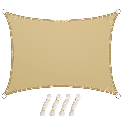 LARMNEE 4 x 6 mPESS, vela de sombra, resistente e respirável, proteção contra raios UV, impermeável, para jardim, terraço e varanda, amarelo areia ESD46SP02