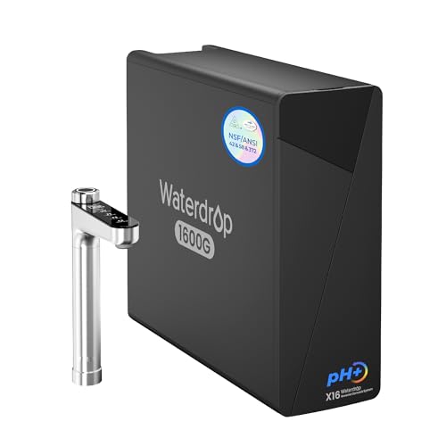 Waterdrop X16 pH + Mineral alcalino sistema de osmose reversa, certificado NSF/ANSI 42, 58 e 372, sistema de filtro RO de 1600 GPD, filtro de 11 etapas, 3:1 puro para drenar, sem BPA